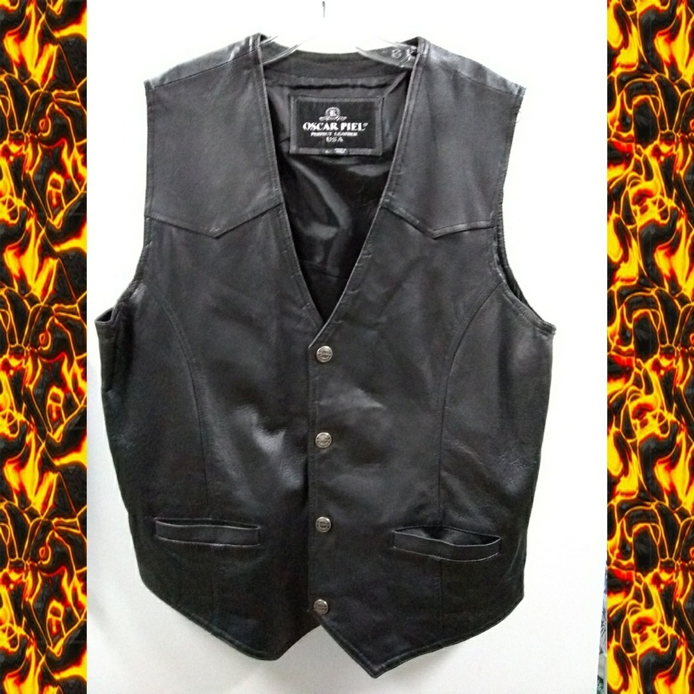 OSCAR PIEL PERFECT LEATHER USA BIKER VEST